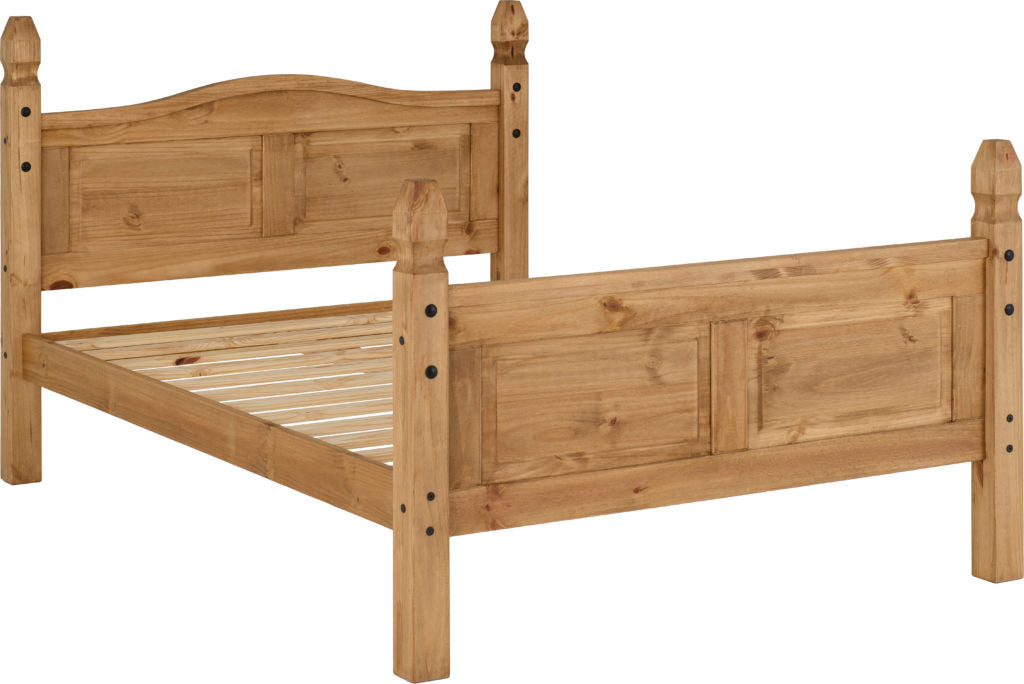 Corona 4'6" Bed High Foot End Distressed Waxed Pine