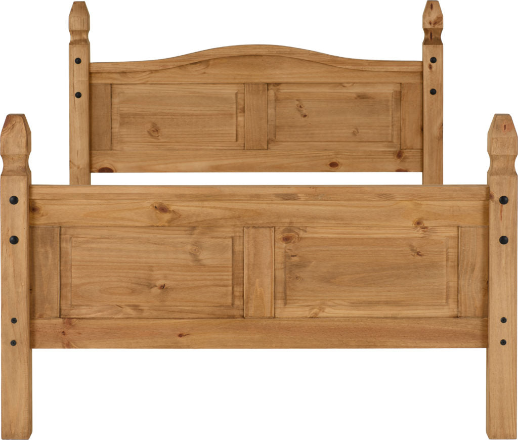 Corona 4'6" Bed High Foot End Distressed Waxed Pine