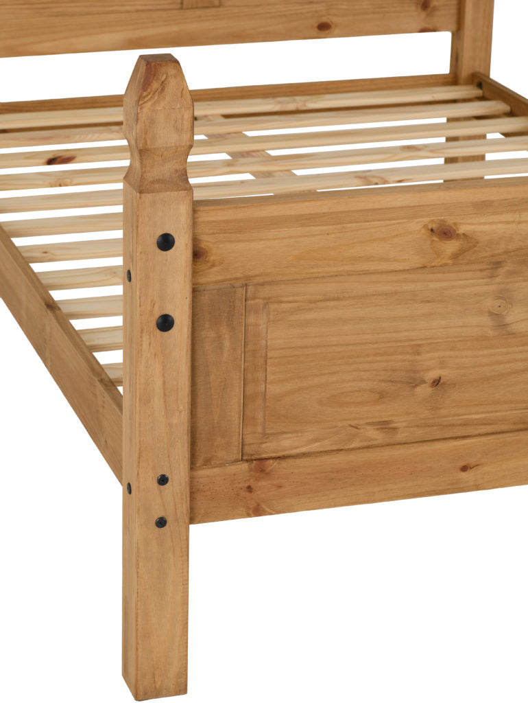 Corona 4'6" Bed High Foot End Distressed Waxed Pine