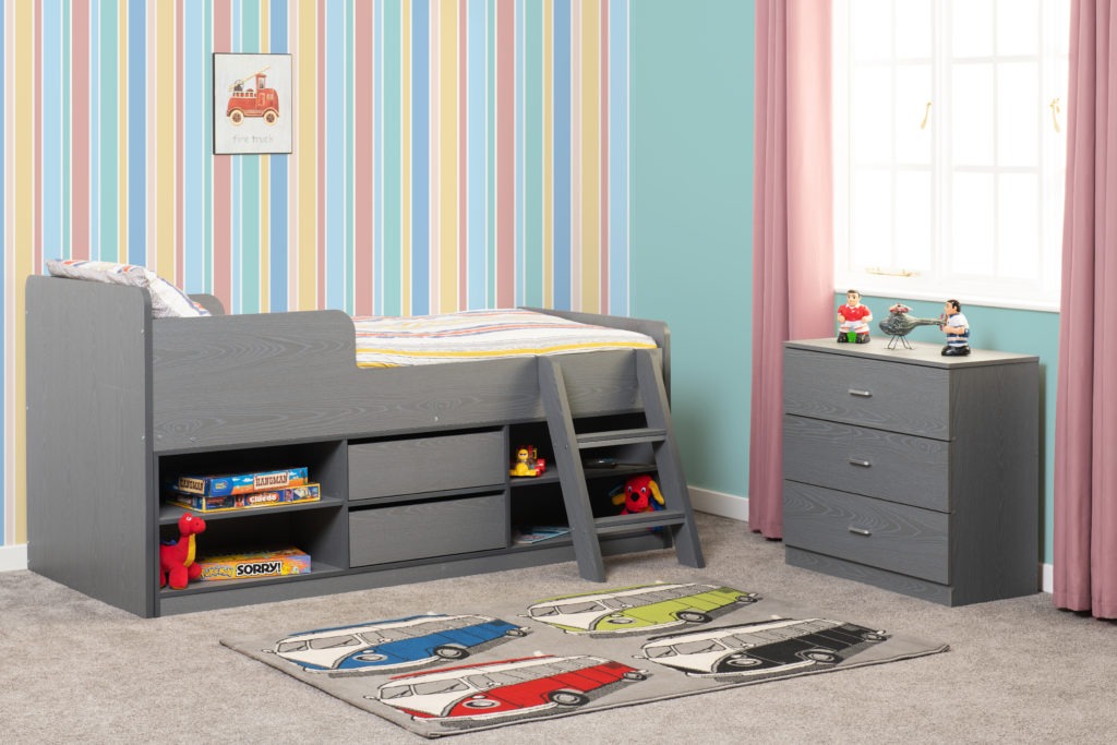 Felix Low Sleeper Bed White/Gray/Sonoma Oak Effect Veneer