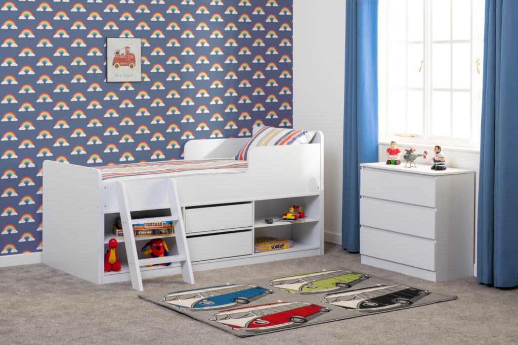 Felix Low Sleeper Bed White/Gray/Sonoma Oak Effect Veneer