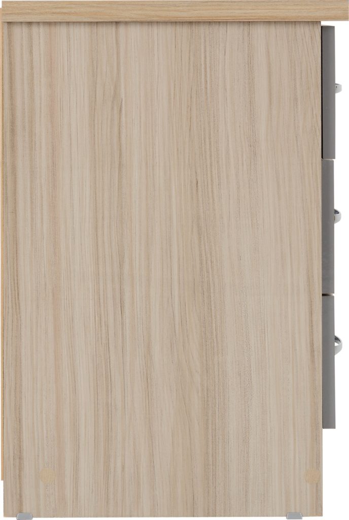 Nevada 3 Drawer Bedside Chest Grey Gloss & Light Oak Effect Veneer