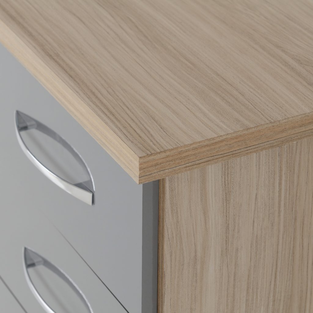 Nevada 3 Drawer Bedside Chest Grey Gloss & Light Oak Effect Veneer