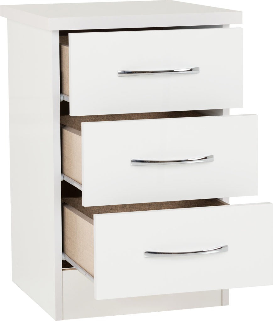 Nevada 3 Drawer Bedside White Gloss