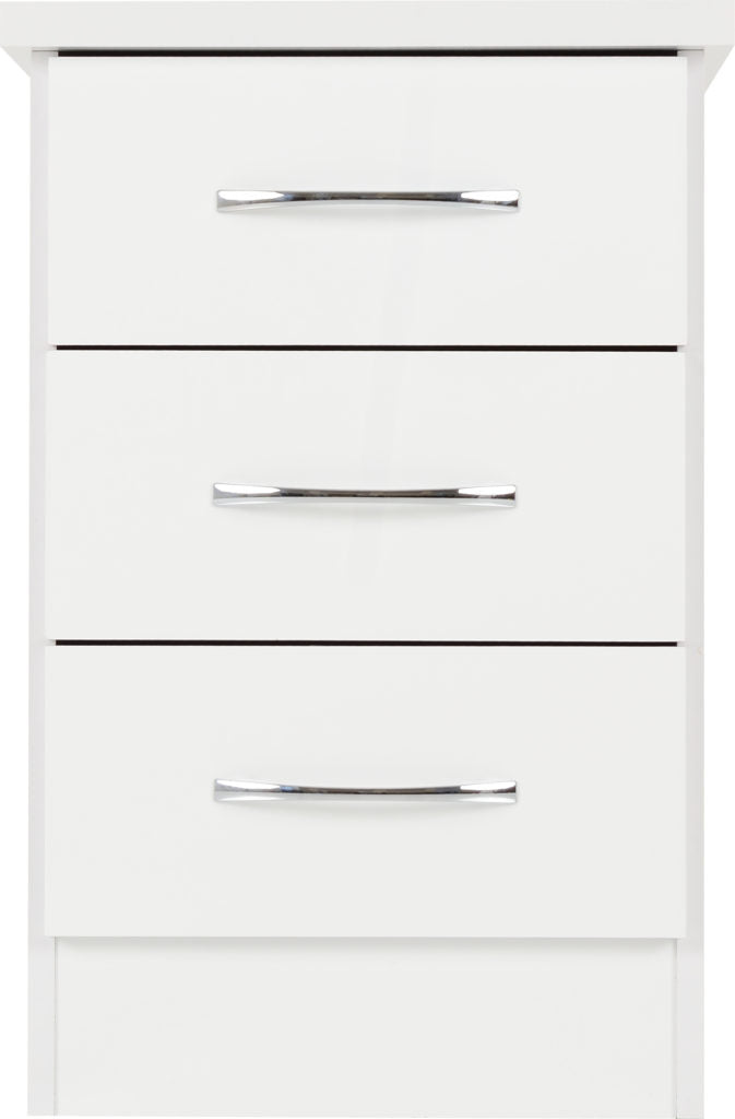 Nevada 3 Drawer Bedside White Gloss