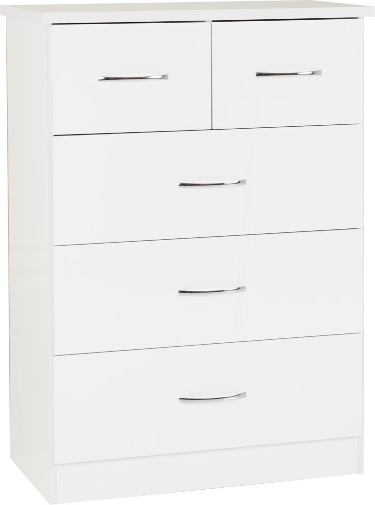 Nevada 3+2 Drawer Chest White Gloss