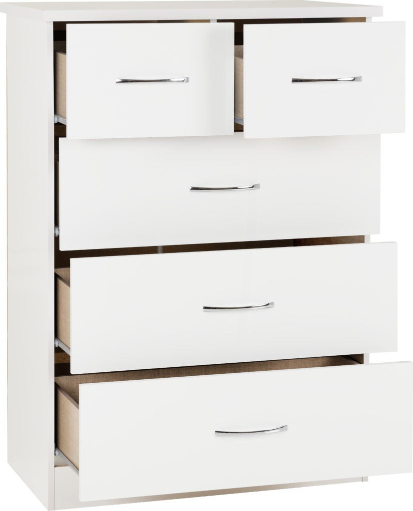 Nevada 3+2 Drawer Chest White Gloss