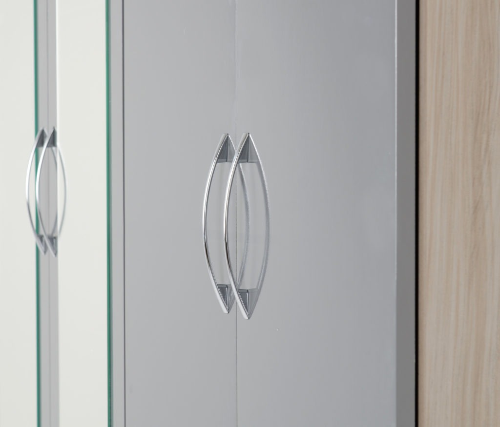 Nevada 6 Door 2 Drawer Mirrored Wardrobe Grey Gloss(Light Oak Effect Veneer)