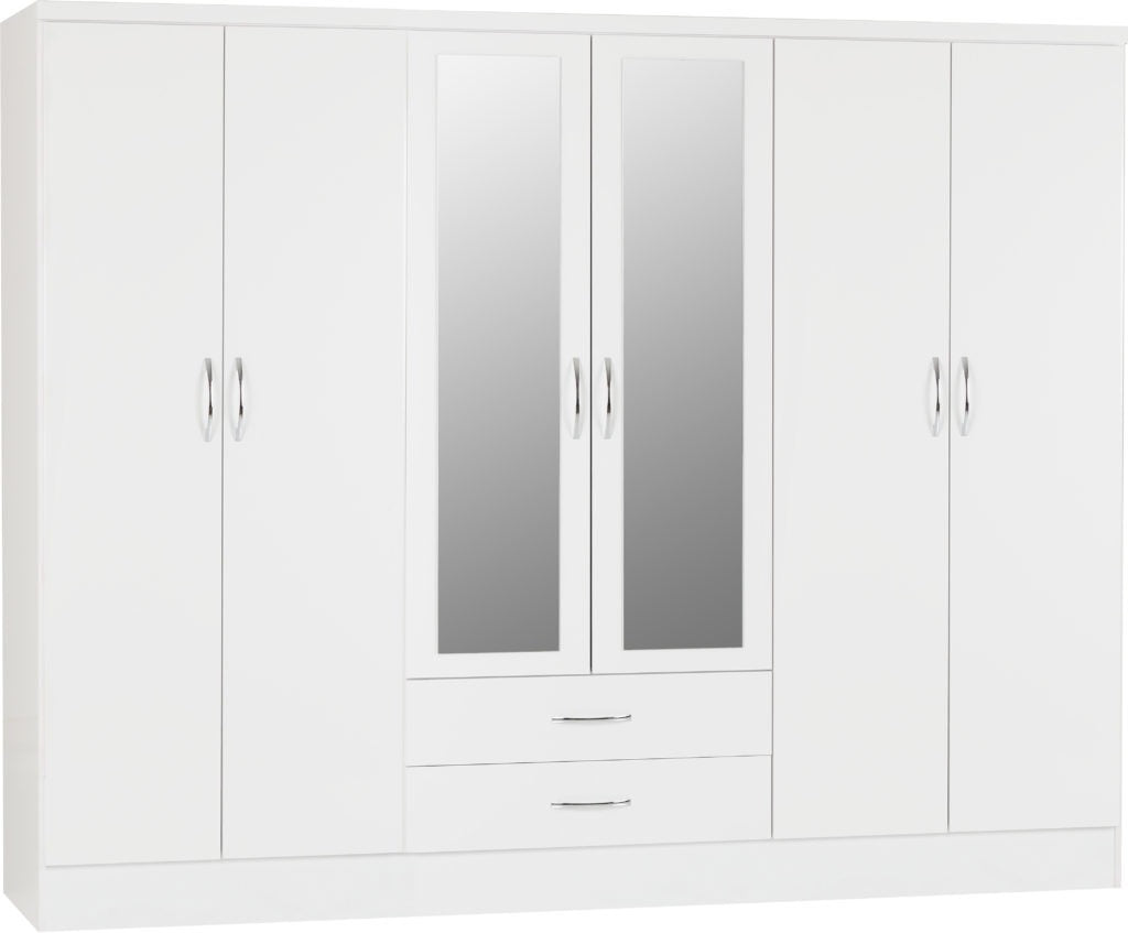 NEVADA 6 DOOR 2 DRAWER WARDROBE WHITE GLOSS