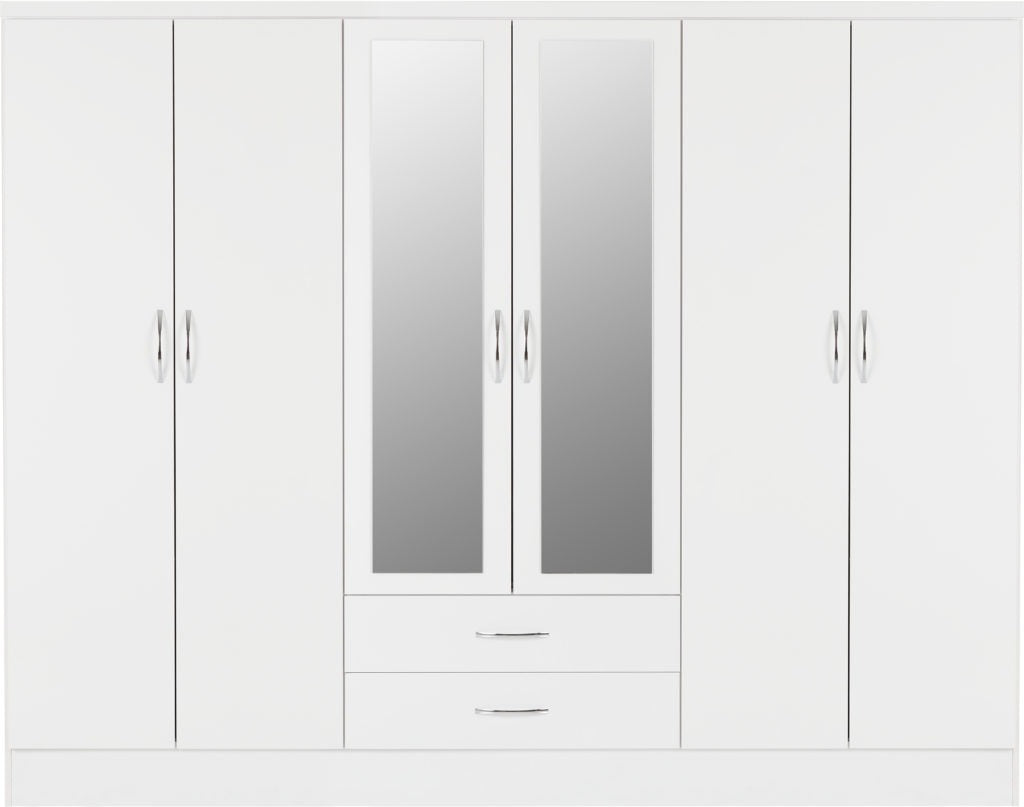 NEVADA 6 DOOR 2 DRAWER WARDROBE WHITE GLOSS