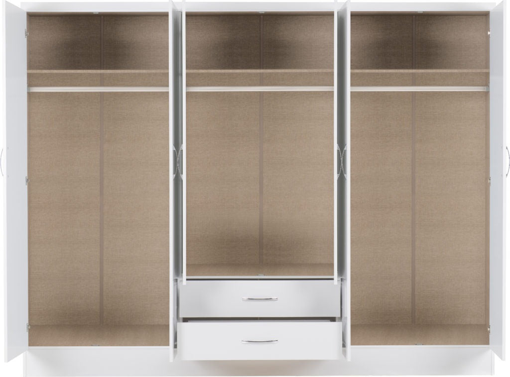 NEVADA 6 DOOR 2 DRAWER WARDROBE WHITE GLOSS