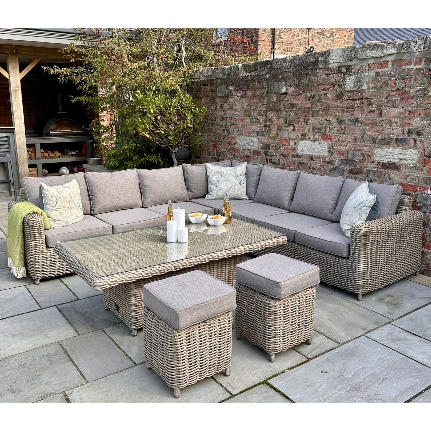 Amalfi Outdoor Large Corner Set With Riser Table and  2 Stools